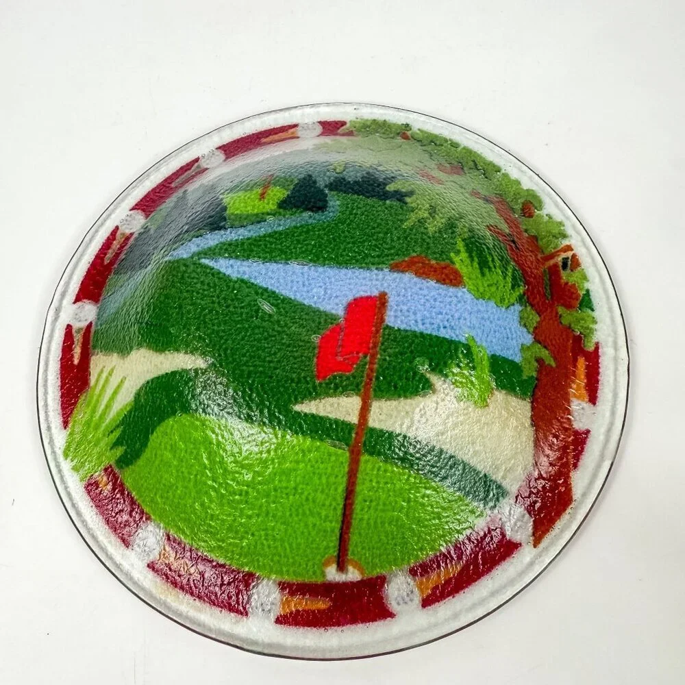 Peggy Karr Handcrafted Glass Bowl Golf Course Design 8.5